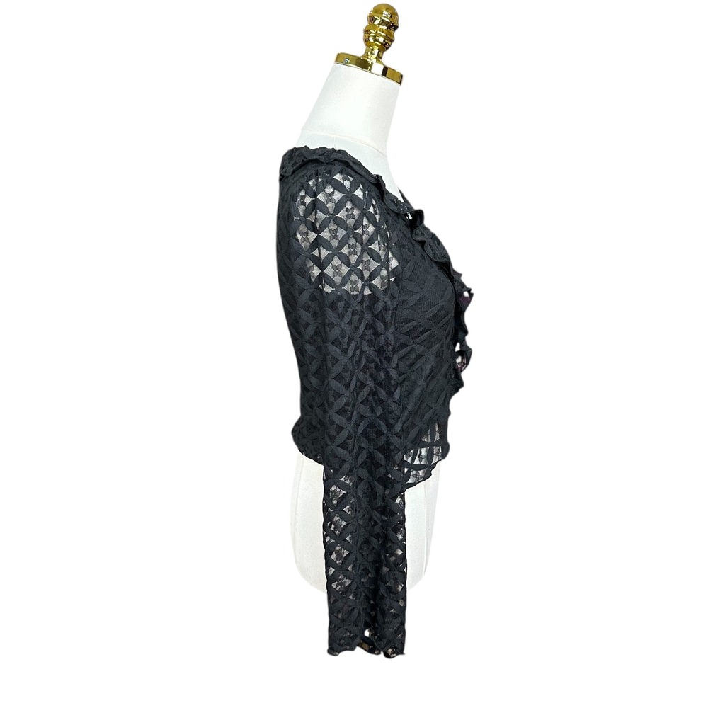 NWT La Peche Black Lace Cropped Cardigan Top Ruffle V-Neck Long Sleeve Size S - Picture 3 of 7
